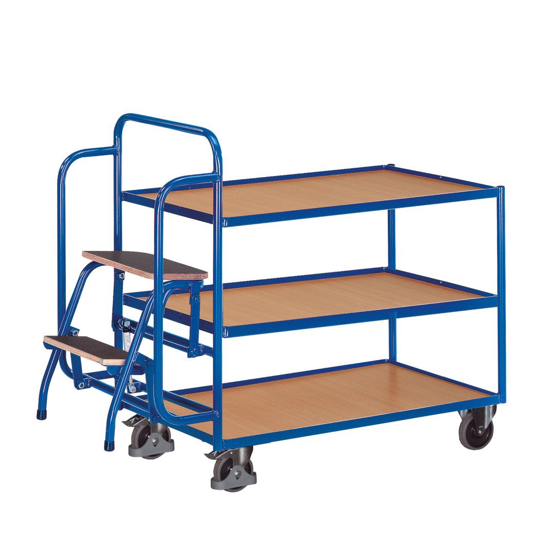 Kommissionierwagen mit Trittstufen - Traglast 250 kg - 990 x 595 mm (BxT) - 2 Böden