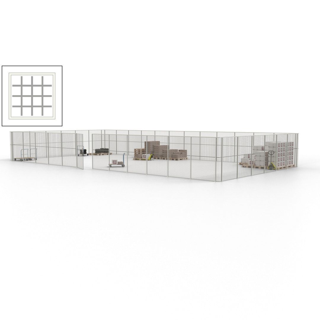 Maschinen Schutzgitter - Hallentrennwand - Sicherheitszaun - Tür - 54 m - 2.200 x 18.400 x 9.400 mm (HxBxT) - enzianblau