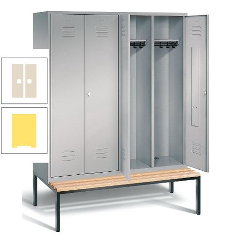 Doppel-Spindschrank, Buche Sitzbank untergebaut, 4 Abteile a 400 mm, Korpus lichtgrau, Tür anthrazitgrau, 2.090 x 1.590 x 815 mm (HxBxT)