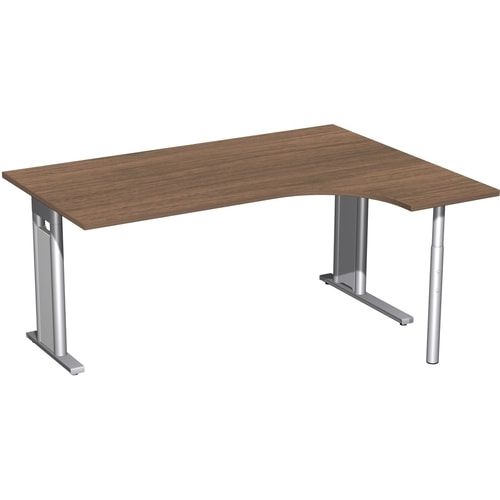 Eckschreibtisch, Ecke rechts, Füße einseitig verkürzt, C-Fuß Pro, 720 x 1.600 x 1.200 mm (HxBxT), Gestell silber, Dekor Ahorn