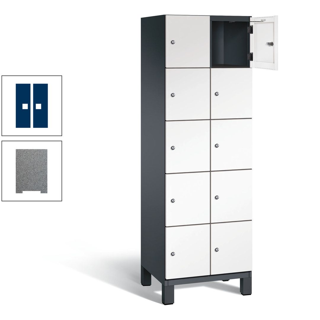 Fächerschrank, Stahlschrank, 10 Fächer, Türöffnungsbegrenzer, Füße, 1.980 x 600 x 525 mm (HxBxT), Korpus anthrazitgrau, Front anthrazitgrau