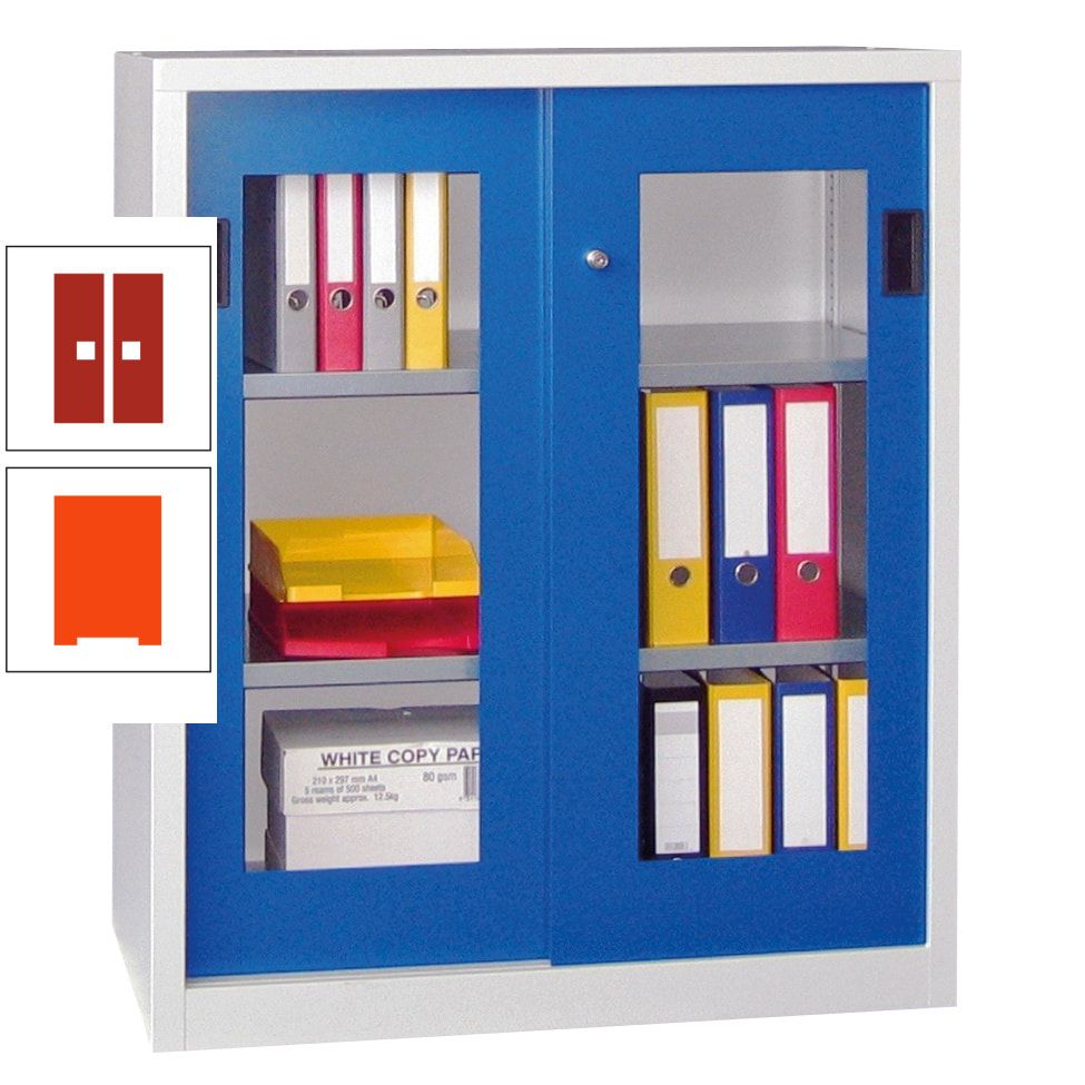 Schiebetürenschrank - Sichtfenstertüren - 1.000x1.000x400 mm (HxBxT) - 2 Böden, gepulvert - Zylinderschloss - anthrazitgrau