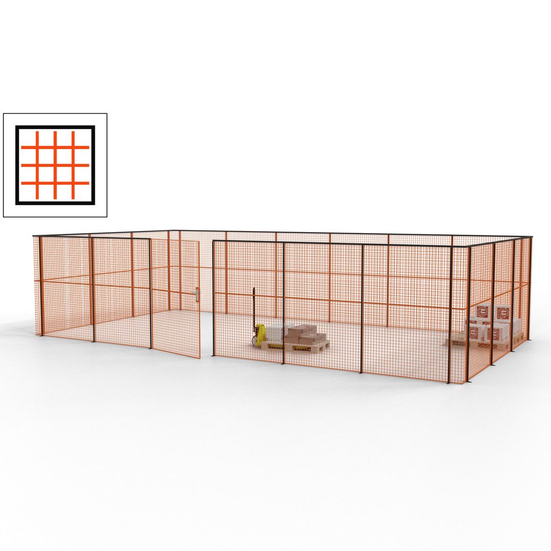 Maschinen Schutzgitter - Hallentrennwand - Sicherheitszaun - Tür - 27 m - 2.200 x 9.400 x 4.900 mm (HxBxT) - enzianblau