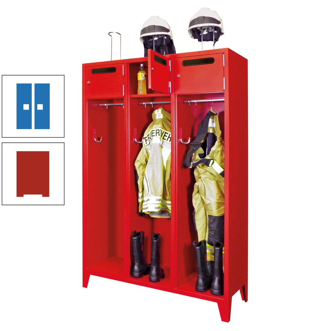 Feuerwehrschrank - 3 Abteile - Ablagefach mit Tür, Einwurfschlitz - 2.100 x 1.230 x 500 mm (HxBxT) - anthrazitgrau