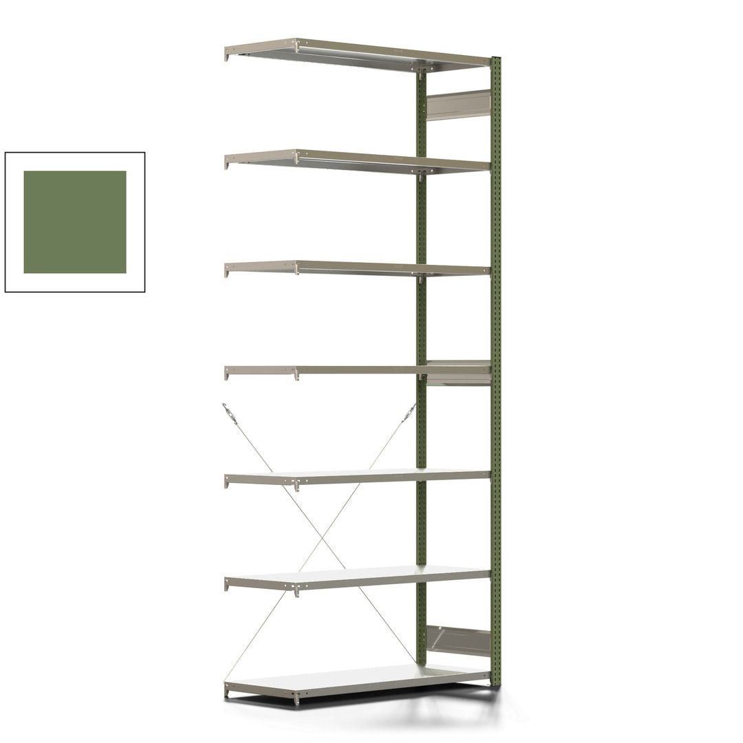 Fachbodenregal mit Tiefenriegel - 350 kg - 3.000 x 1.285 x 526 mm (HxBxT) - Anbauregal - 7 Böden - enzianblau - Lagerregal - Steckregal BERT