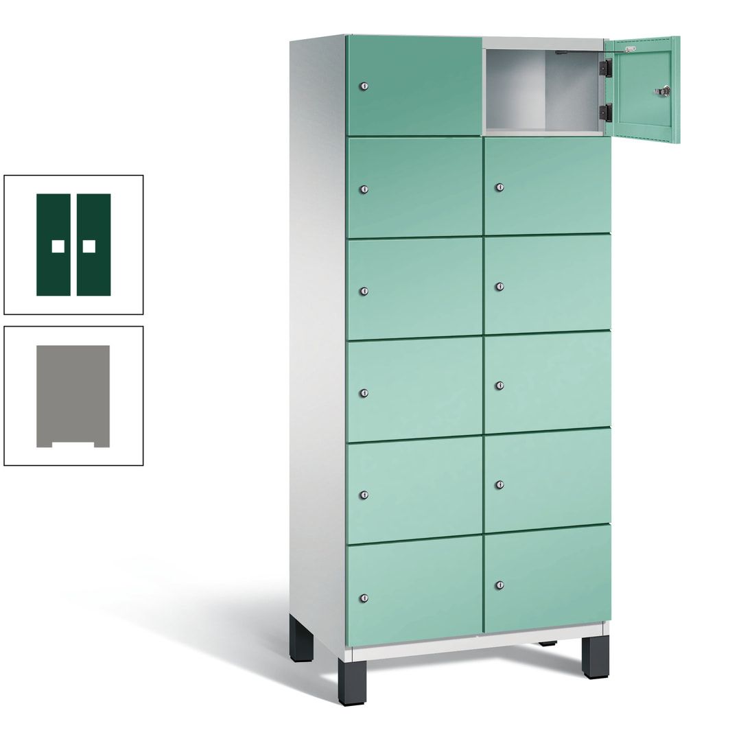 Fächerschrank, Stahlschrank, 12 Fächer, Türöffnungsbegrenzer, Füße, 1.980 x 800 x 525 mm (HxBxT), Korpus anthrazitgrau, Front anthrazitgrau