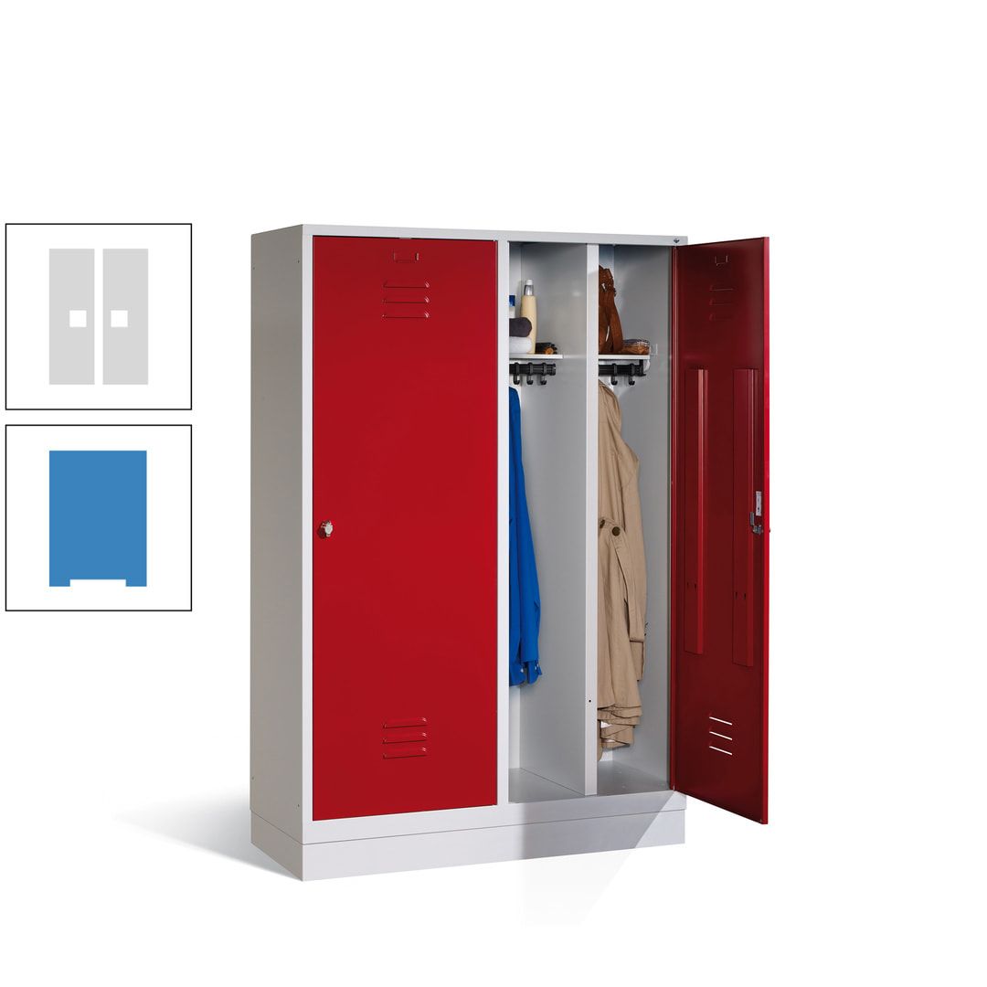 Doppel-Spind mit Großtüren, Garderobenschrank mit Sockel, 4 Abteile a 300 mm, Korpus anthrazitgrau, Tür anthrazitgrau, 1.800 x 1.190 x 500 mm (HxBxT)
