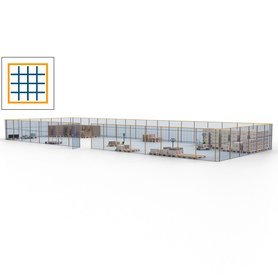 Maschinen Schutzgitter - Hallentrennwand - Sicherheitszaun - Tür - 69 m - 2.200 x 19.900 x 15.400 mm (HxBxT) - enzianblau