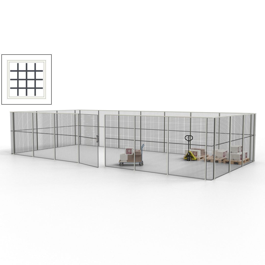 Hallentrennwand - Flügeltür, Gitter - 19 Gitterwände - 2.200 x 10.900 x 4.900 mm (HxBxT) - Perlweiß/reinorange
