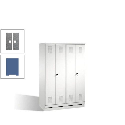 Doppel-Spind, Doppeltüren, Garderobenschrank mit Sockel, 4 Abteile a 300 mm, Korpus anthrazitgrau, Tür anthrazitgrau, 1.800 x 1.200 x 500 mm (HxBxT)