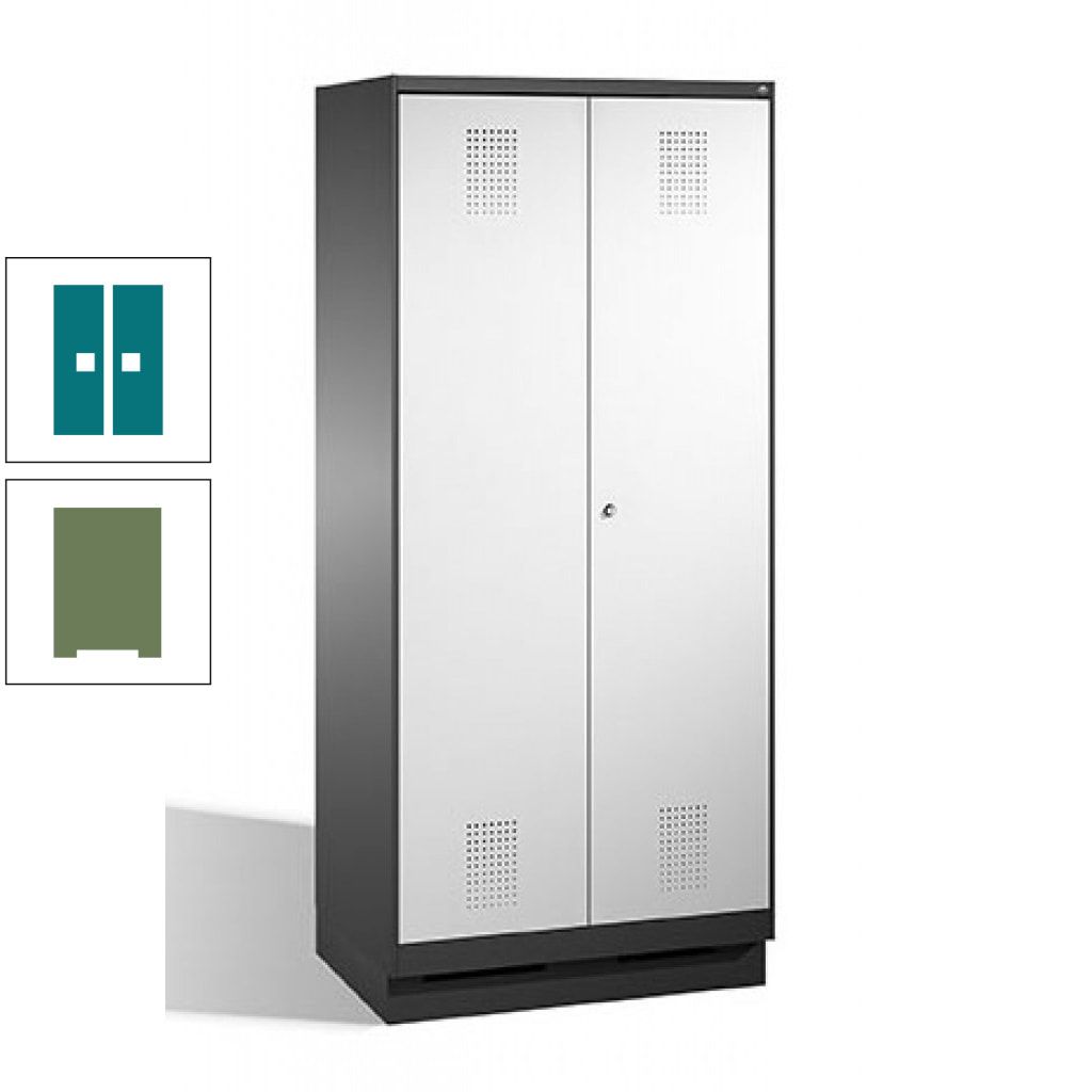 Doppel-Spind, Doppeltüren, Garderobenschrank mit Sockel, 2 Abteile a 400 mm, Korpus anthrazitgrau, Tür anthrazitgrau, 1.800 x 800 x 500 mm (HxBxT)