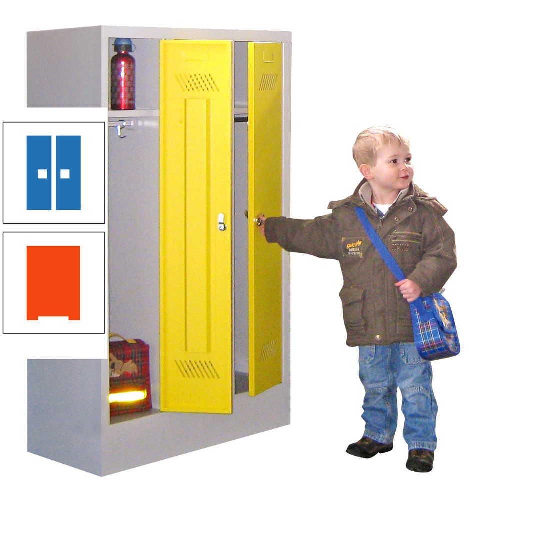 Spindschrank f. Kindergärten - mit Sockel - Höhe 1.300 mm - 2 Abteile a 250 mm - Drehriegel - anthrazitgrau