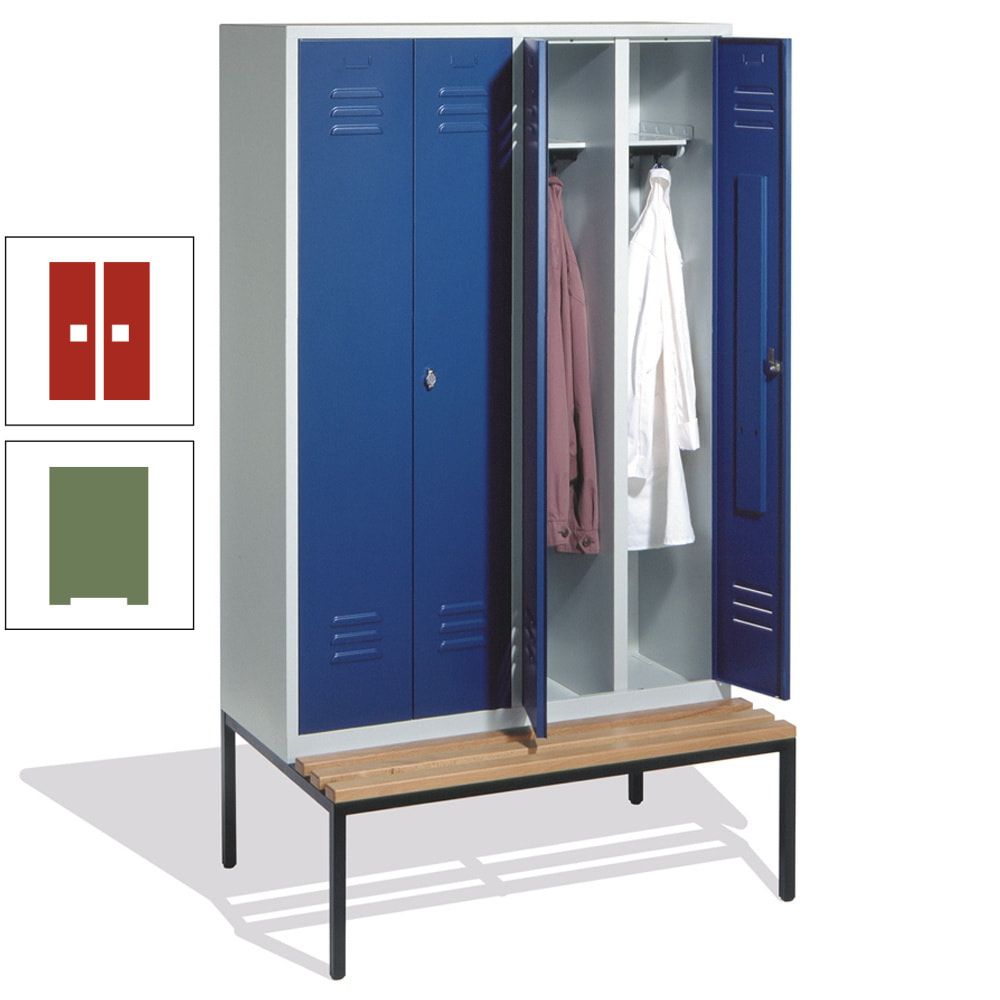 Doppel-Spindschrank, Buche Sitzbank untergebaut, 4 Abteile a 300 mm, Korpus lichtgrau, Tür anthrazitgrau, 2.090 x 1.190 x 815 mm (HxBxT)