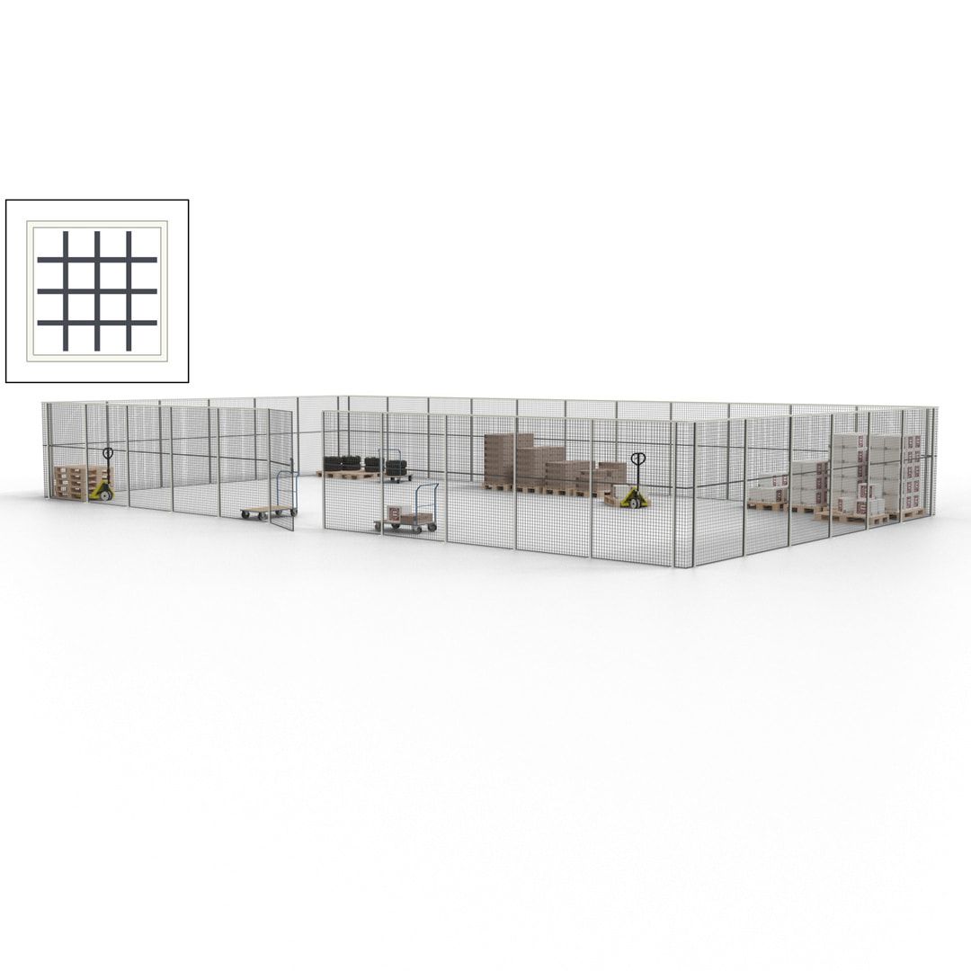 Maschinen Schutzgitter - Hallentrennwand - Sicherheitszaun - Tür - 51 m - 2.200 x 16.900 x 9.400 mm (HxBxT) - enzianblau