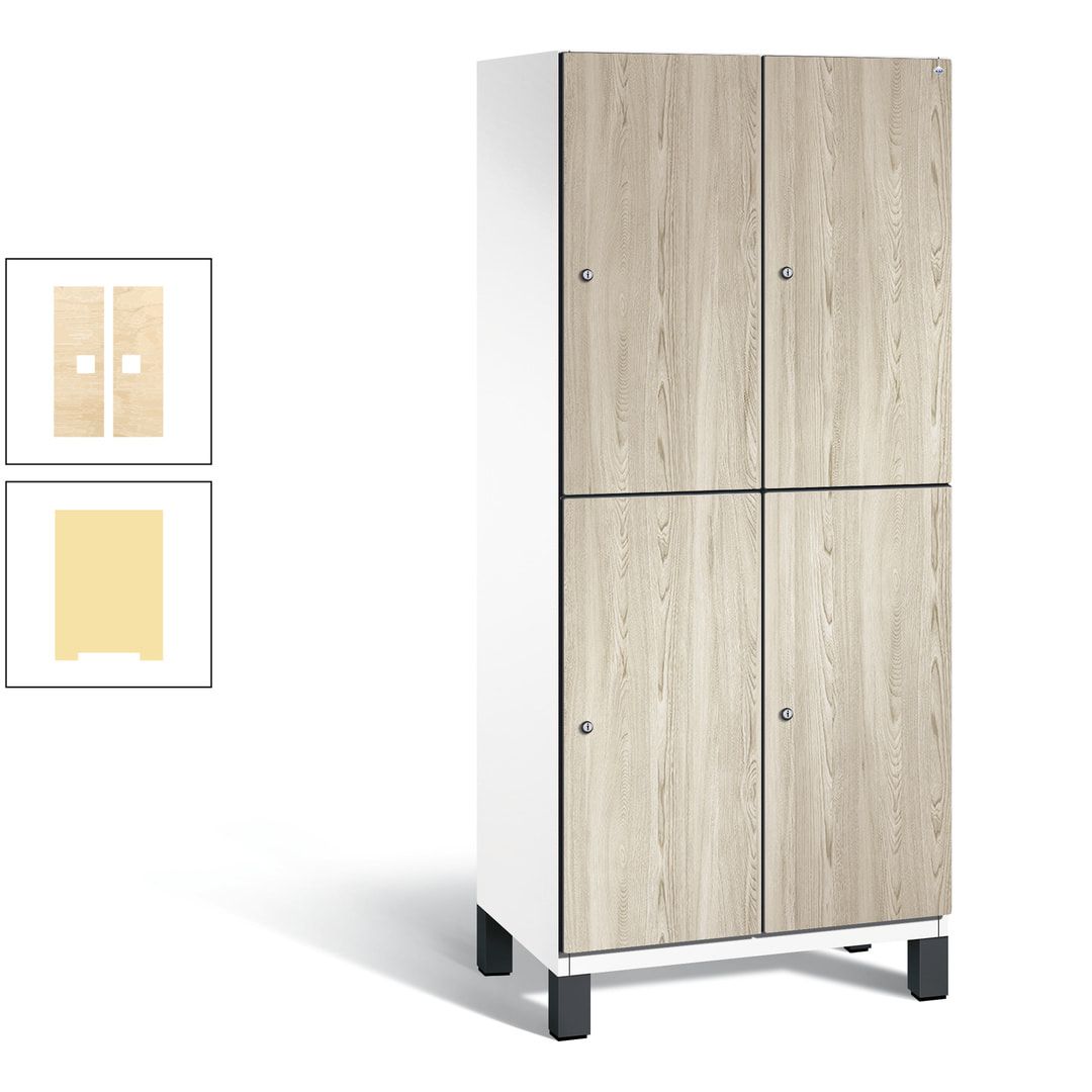 Fächerschrank, Garderobenschrank, mit Füßen, 2 Abteile, 1.980 x 800 x 525 mm (HxBxT), Korpus anthrazitgrau, Tür Donau-Ahorn