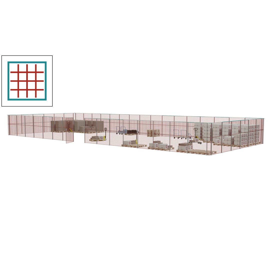 Maschinen Schutzgitter - Hallentrennwand - Sicherheitszaun - Tür - 66 m - 2.200 x 24.400 x 9.400 mm (HxBxT) - enzianblau