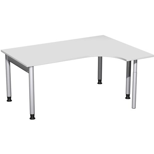 Eckschreibtisch, Ecke rechts, Füße einseitig verkürzt, 4-Fuß Pro, höhenverstellbar, 680-800 x 1.600 x 1.200 mm (HxBxT), Dekor Ahorn