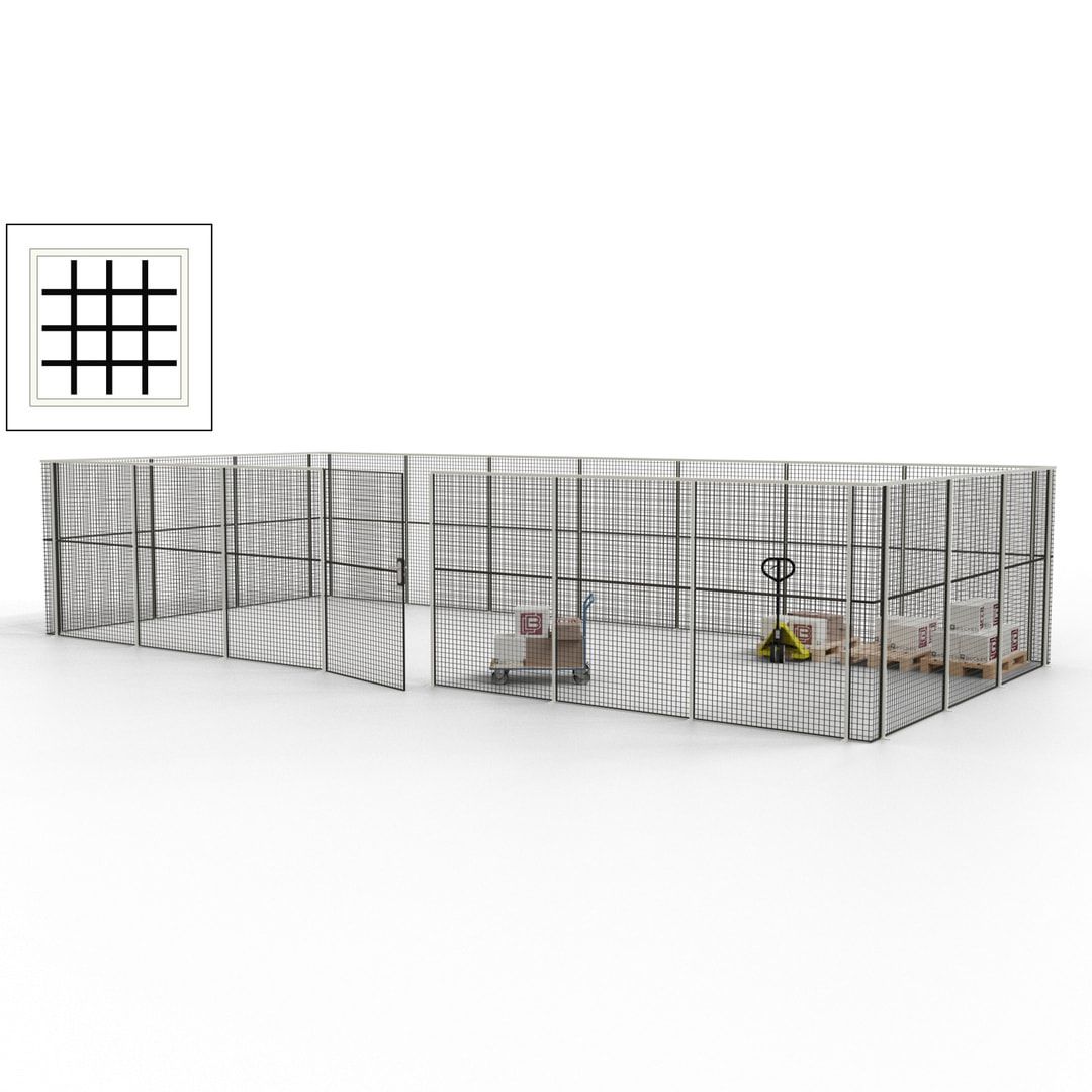 Hallentrennwand - Flügeltür, Gitter - 19 Gitterwände - 2.200 x 10.900 x 4.900 mm (HxBxT) - Perlweiß/reinorange