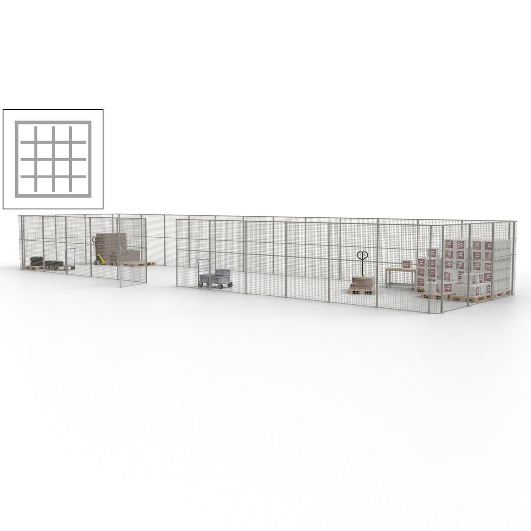 Maschinen Schutzgitter - Hallentrennwand - Sicherheitszaun - Tür - 45 m - 2.200 x 18.400 x 4.900 mm (HxBxT) - enzianblau