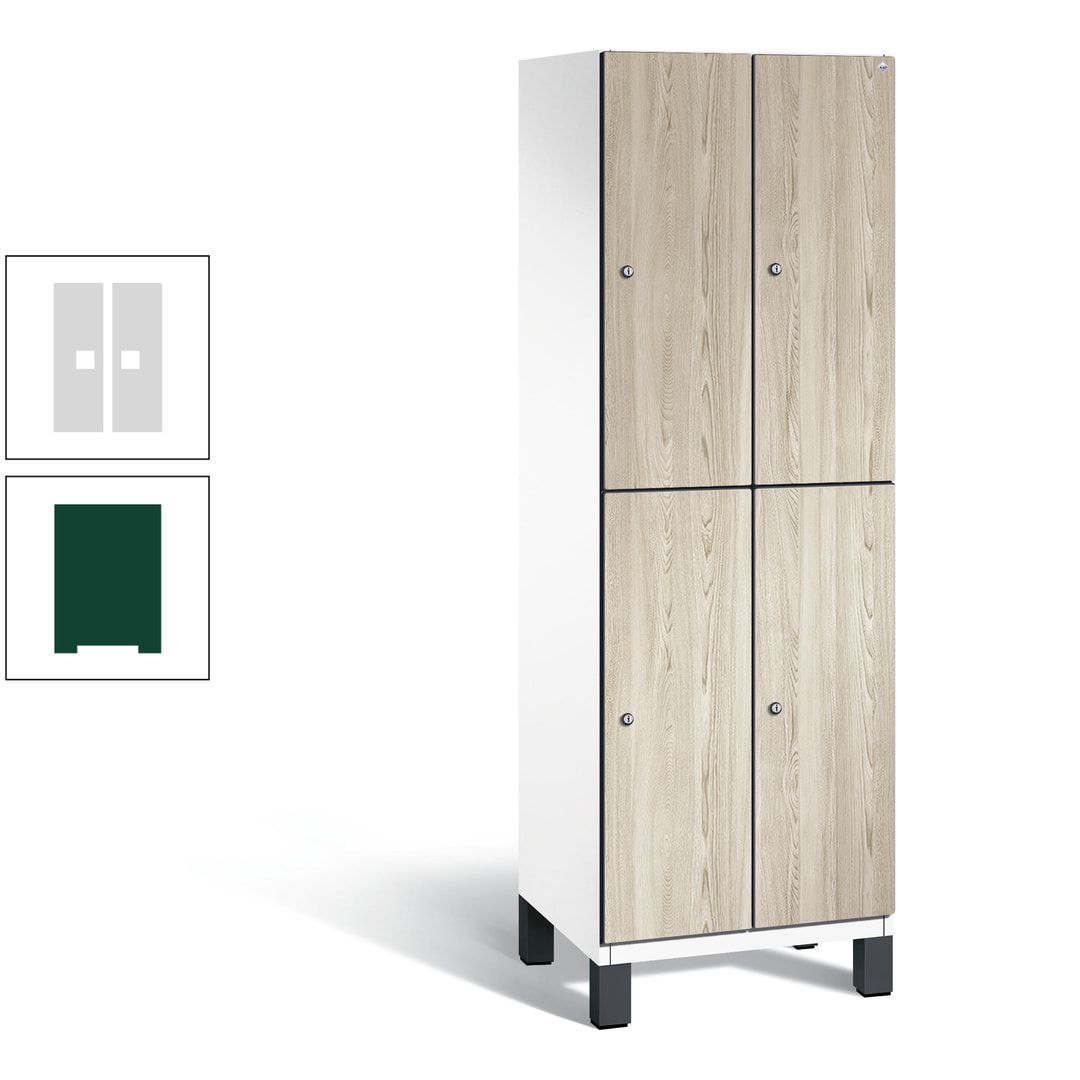 Fächerschrank, Garderobenschrank, mit Füßen, 2 Abteile, 1.980 x 600 x 525 mm (HxBxT), Korpus anthrazitgrau, Tür Donau-Ahorn