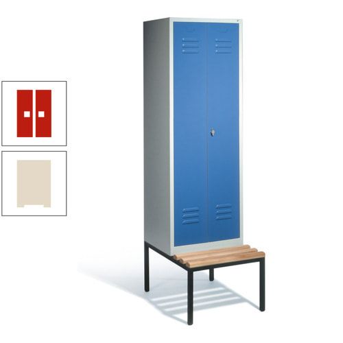 Doppel-Spindschrank, Buche Sitzbank untergebaut, 2 Abteile a 300 mm, Korpus lichtgrau, Tür anthrazitgrau, 2.090 x 610 x 815 mm (HxBxT)
