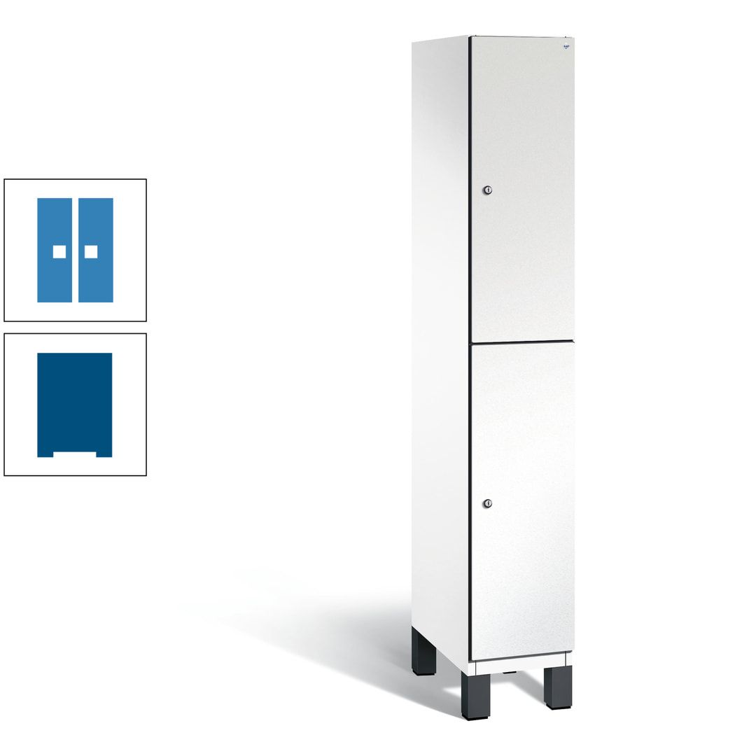 Fächerschrank, Stahlschrank, doppelstöckig, 2 Fächer, Füße, Korpus anthrazitgrau, Tür anthrazitgrau, 1.980 x 300 x 525 mm (HxBxT)