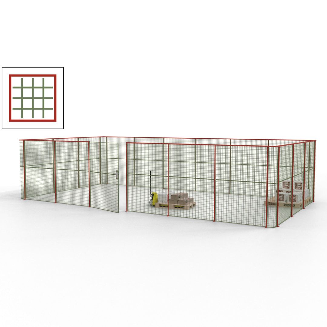 Maschinen Schutzgitter - Hallentrennwand - Sicherheitszaun - Tür - 27 m - 2.200 x 9.400 x 4.900 mm (HxBxT) - enzianblau