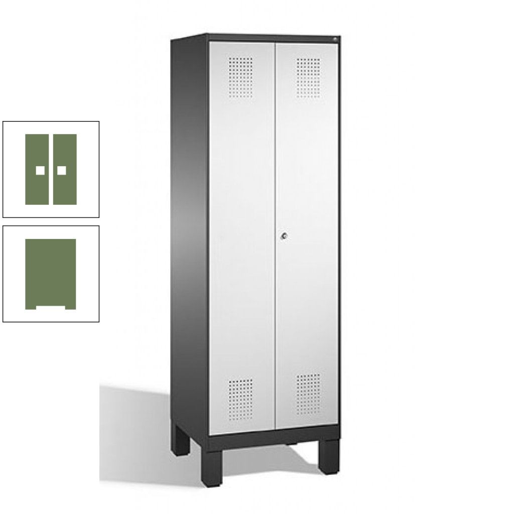 Doppel-Spind, Doppeltüren, Garderobenschrank mit Füßen, 2 Abteile a 300 mm, Korpus anthrazitgrau, Tür anthrazitgrau, 1.850 x 600 x 500 mm (HxBxT)