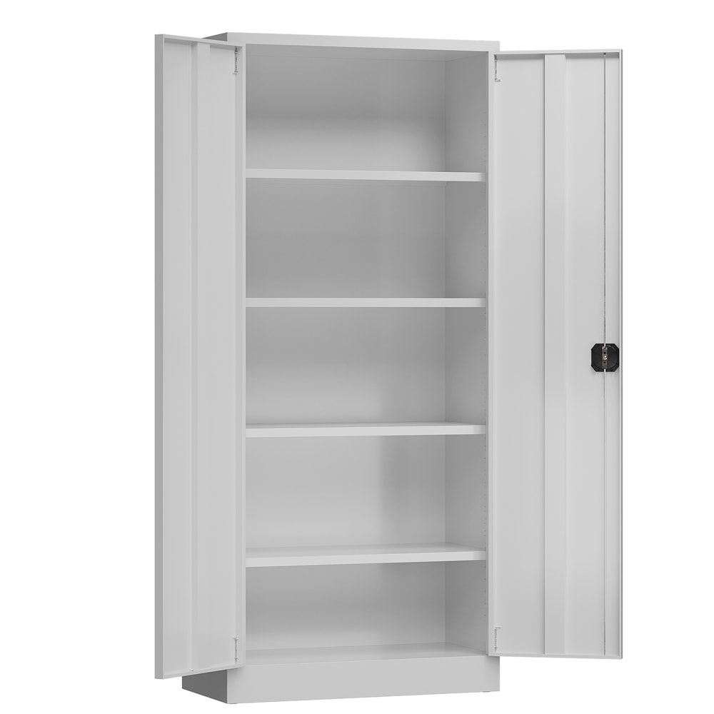 Aktenschrank, Büroschrank, abschließbar, Flügeltüren, 4 Fachböden, 1.800 x 800 x 380 mm (HxBxT), Stahl, Korpus und Türen lichtgrau