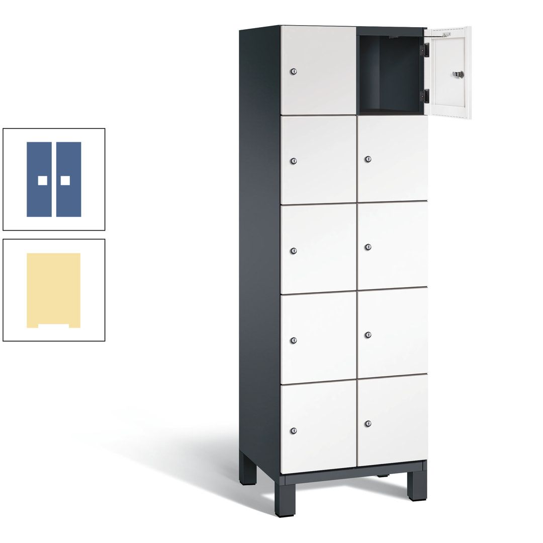 Fächerschrank, Stahlschrank, 10 Fächer, Türöffnungsbegrenzer, Füße, 1.980 x 600 x 525 mm (HxBxT), Korpus anthrazitgrau, Front anthrazitgrau