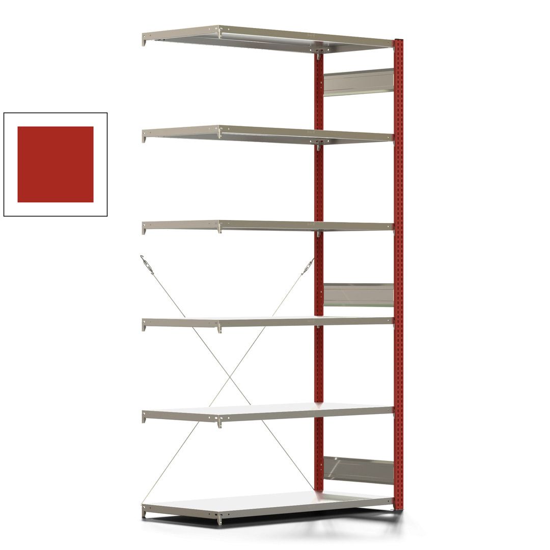 Fachbodenregal mit Tiefenriegel - 350 kg - 2.500 x 1.285 x 626 mm (HxBxT) - Anbauregal - 6 Böden - enzianblau - Lagerregal - Steckregal BERT