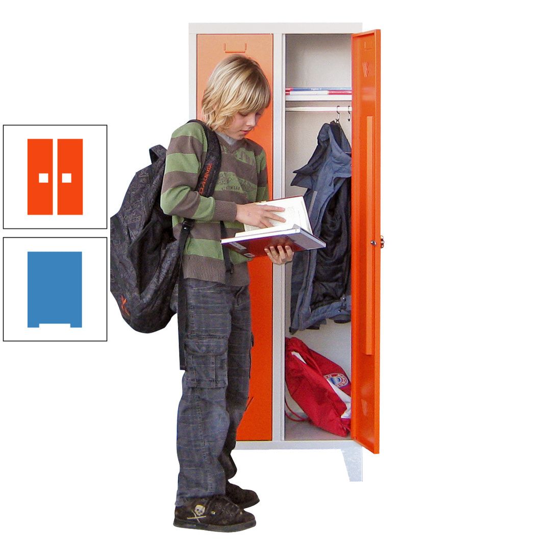 Spindschrank f. Schulen - mit Füßen - Höhe 1.600 mm - 3 Abteile a 300 mm - Drehriegel - anthrazitgrau