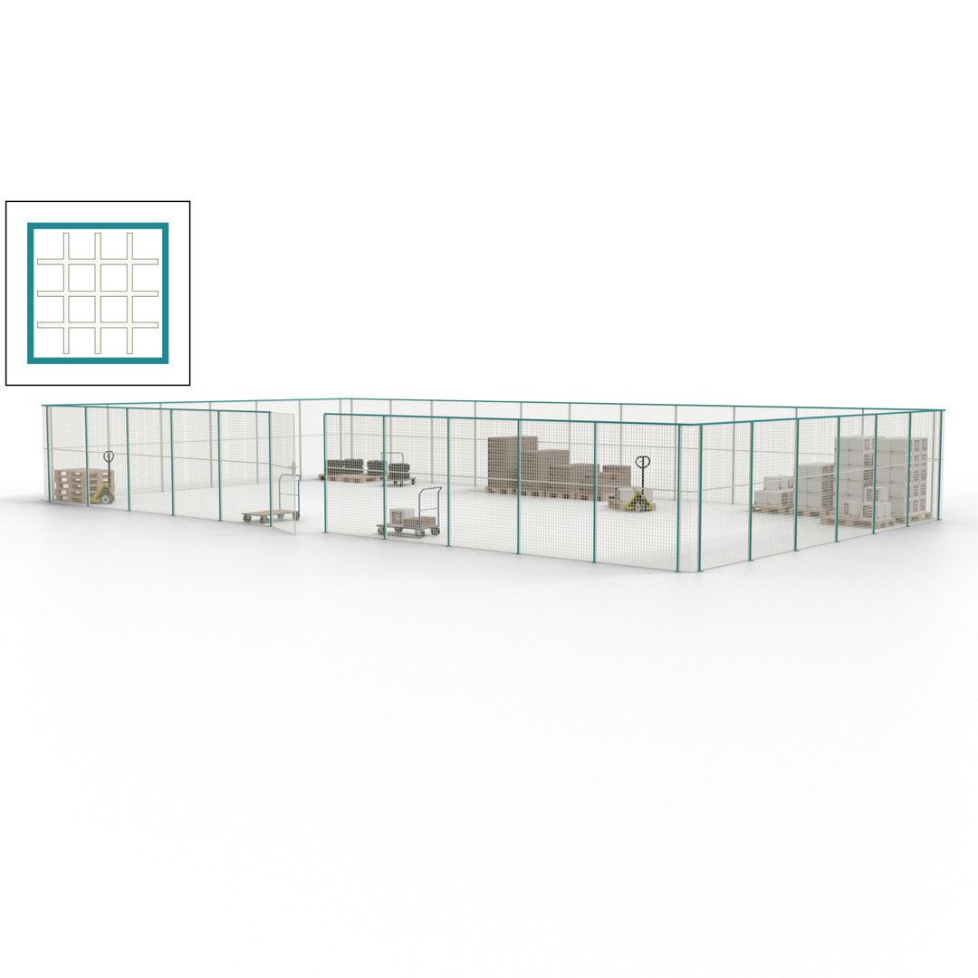 Maschinen Schutzgitter - Hallentrennwand - Sicherheitszaun - Tür - 51 m - 2.200 x 16.900 x 9.400 mm (HxBxT) - enzianblau