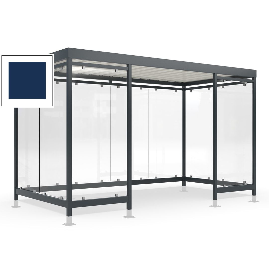 Raucherunterstand für 12-13 Personen, Bushaltestelle, mit Überpflasterung, 2.440 x 4.195 x 2.165 mm (HxBxT), 10 Wände, Achatgrau