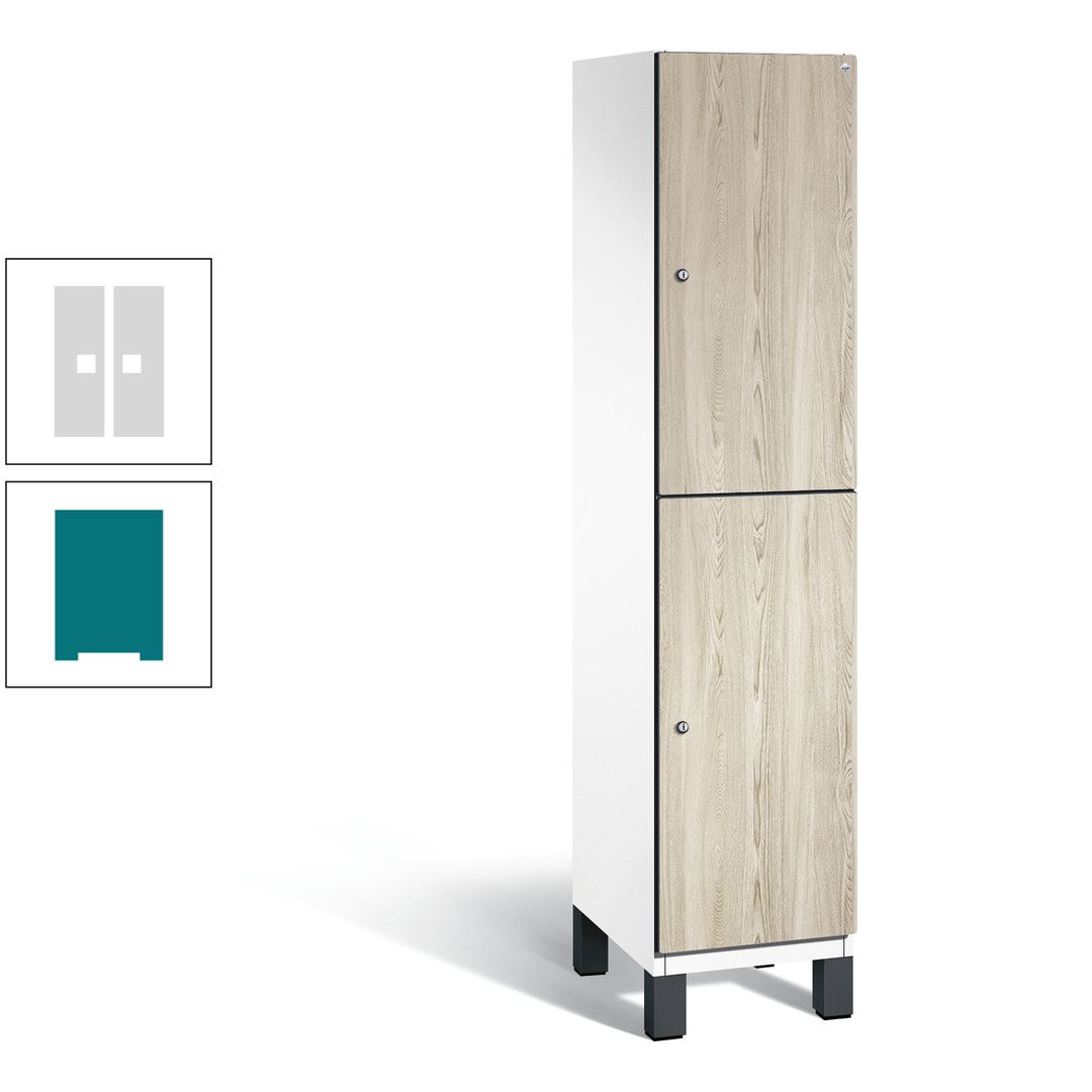 Fächerschrank, Garderobenschrank, mit Füßen, 1 Abteile, 1.980 x 400 x 525 mm (HxBxT), Korpus anthrazitgrau, Tür Donau-Ahorn