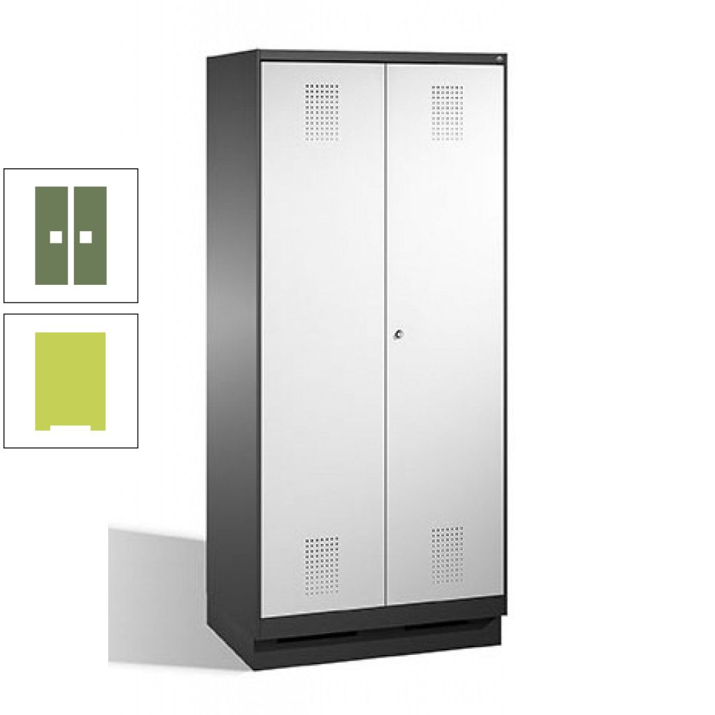 Doppel-Spind, Doppeltüren, Garderobenschrank mit Sockel, 2 Abteile a 400 mm, Korpus anthrazitgrau, Tür anthrazitgrau, 1.800 x 800 x 500 mm (HxBxT)
