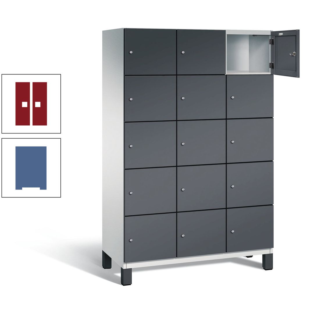 Fächerschrank, Stahlschrank, 15 Fächer, Türöffnungsbegrenzer, Füße, 1.980 x 1.200 x 525 mm (HxBxT), Korpus anthrazitgrau, Front anthrazitgrau