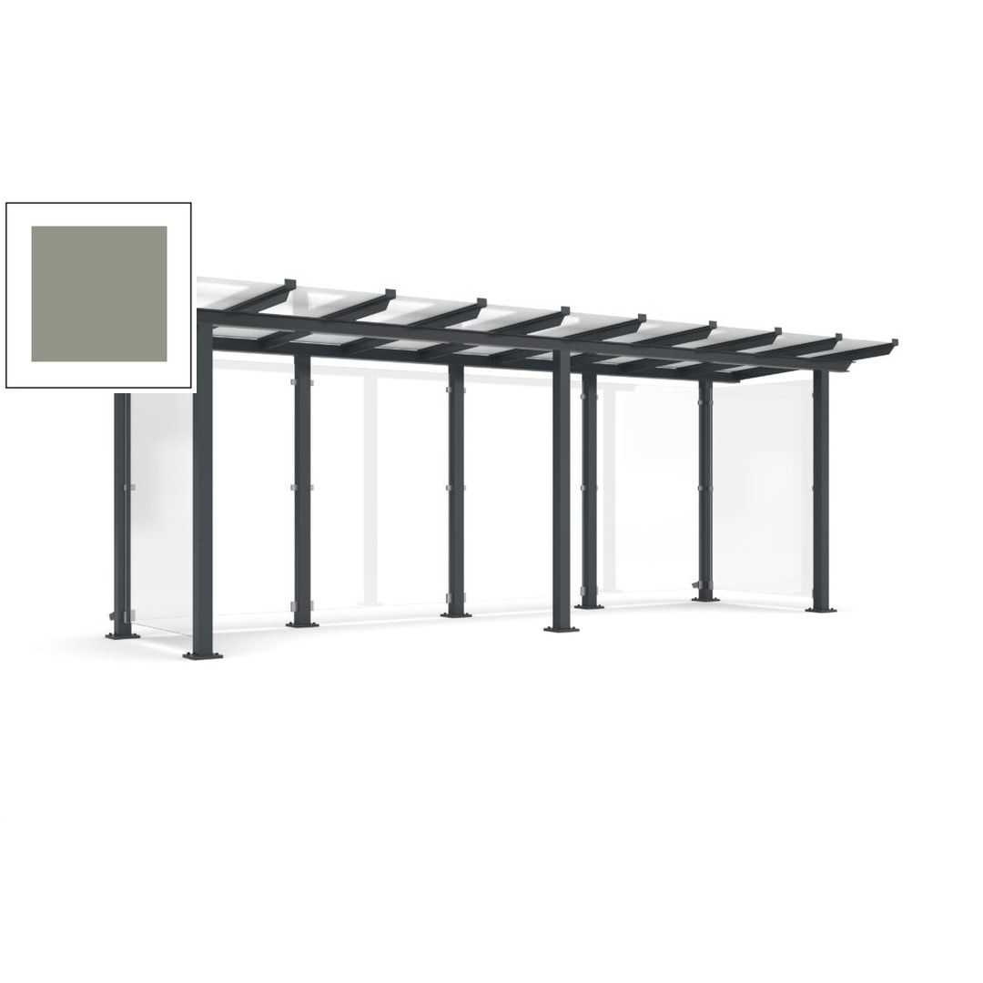 Unterstand mit Pultdach und Sicherheitsglas - feuerverzinkt und farbbeschichtet - 2.435 x 6.850 x 2.090 (HxBxT) - Farbe Achatgrau