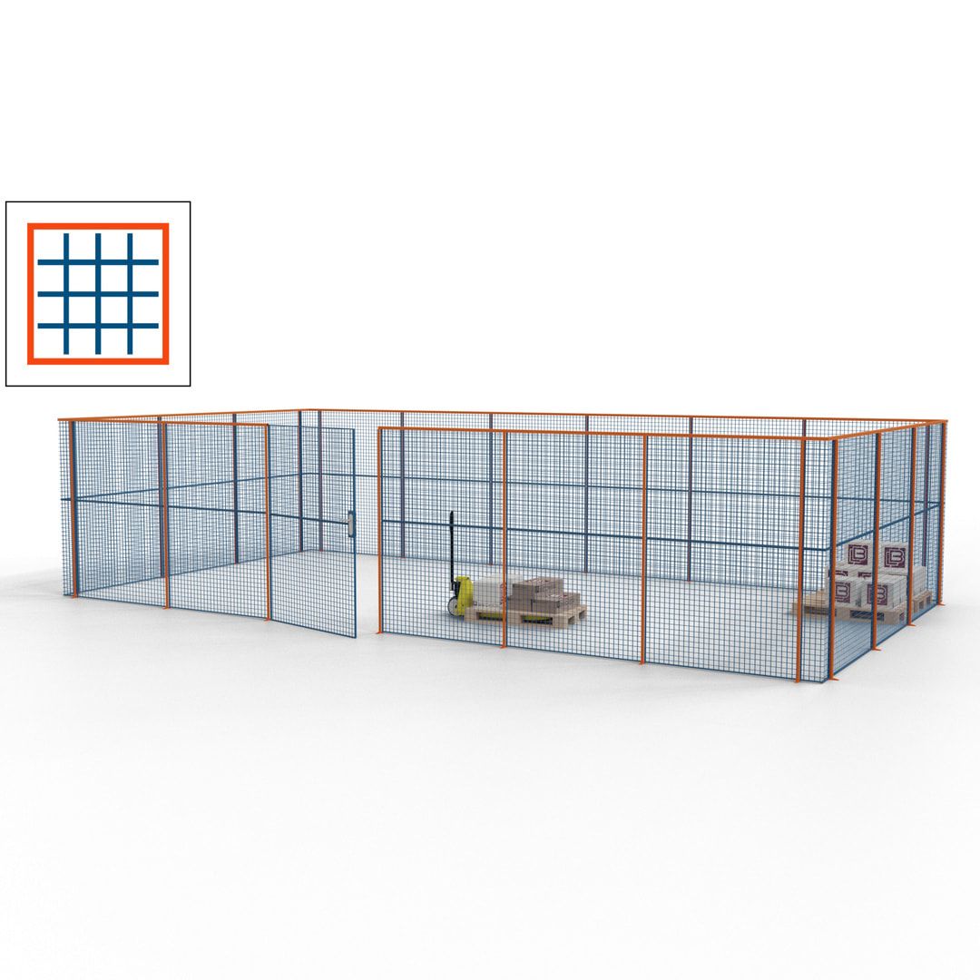 Maschinen Schutzgitter - Hallentrennwand - Sicherheitszaun - Tür - 27 m - 2.200 x 9.400 x 4.900 mm (HxBxT) - enzianblau