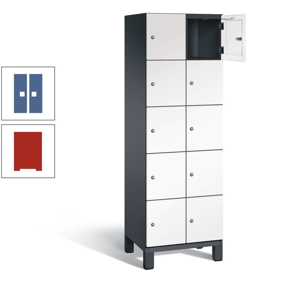 Fächerschrank, Stahlschrank, 10 Fächer, Türöffnungsbegrenzer, Füße, 1.980 x 600 x 525 mm (HxBxT), Korpus anthrazitgrau, Front anthrazitgrau