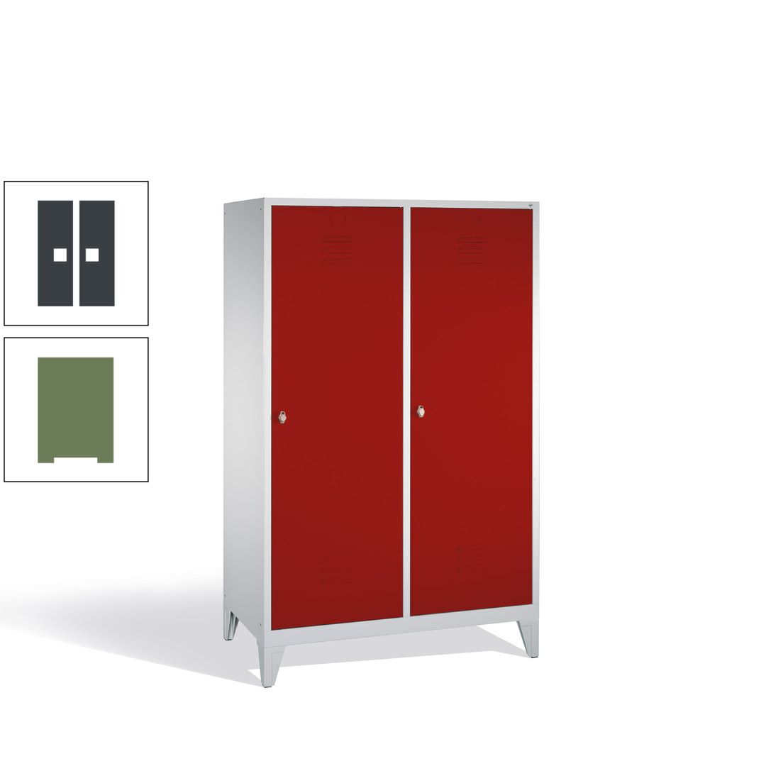 Doppel-Spind mit 2 Großtüren, Garderobenschrank mit Füßen, 4 Abteile a 300 mm, Korpus anthrazitgrau, Tür anthrazitgrau, 1.850 x 1.190 x 500 mm (HxBxT)