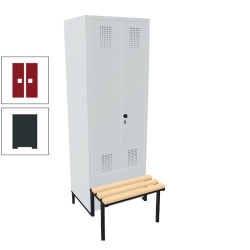 Doppel-Spind, Garderobenschrank, Buche Sitzbank integriert, 2 Abteile a 400 mm, Korpus anthrazitgrau, Tür anthrazitgrau, 1.850 x 800 x 815 mm (HxBxT)