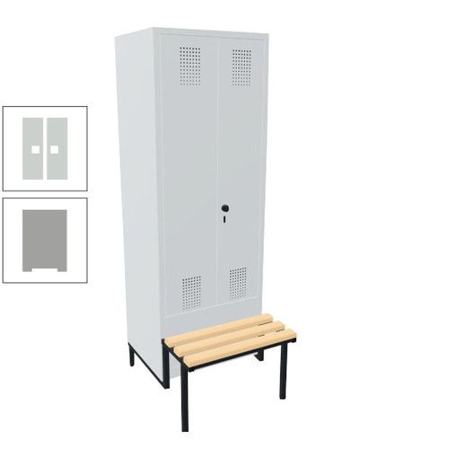 Doppel-Spind, Garderobenschrank, Buche Sitzbank integriert, 2 Abteile a 400 mm, Korpus anthrazitgrau, Tür anthrazitgrau, 1.850 x 800 x 815 mm (HxBxT)