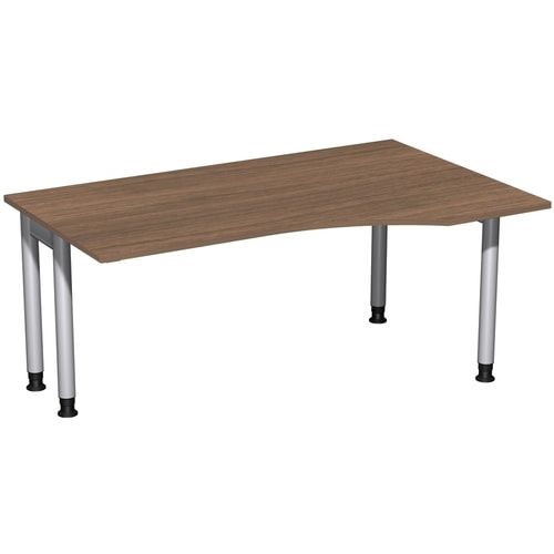 Eckschreibtisch, Ecke rechts, Füße einseitig verkürzt, 4-Fuß Pro, höhenverstellbar, 680-800 x 1.600 x 1.000 mm (HxBxT), Dekor Ahorn