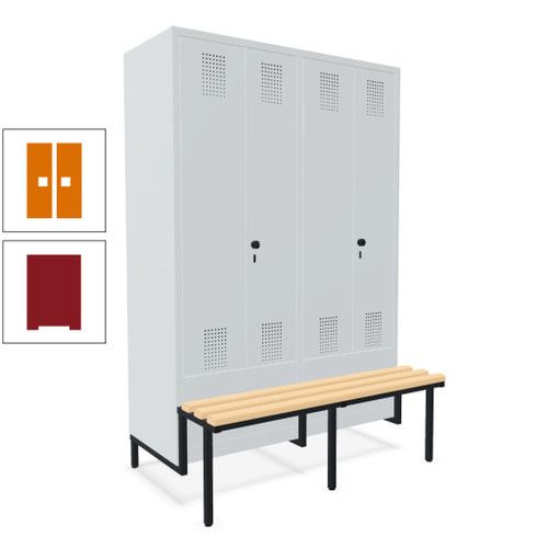 Doppel-Spind, Garderobenschrank, Buche Sitzbank integriert, 4 Abteile 300 mm, Korpus anthrazitgrau, Tür anthrazitgrau, 1.850 x 1.200 x 815 mm (HxBxT)