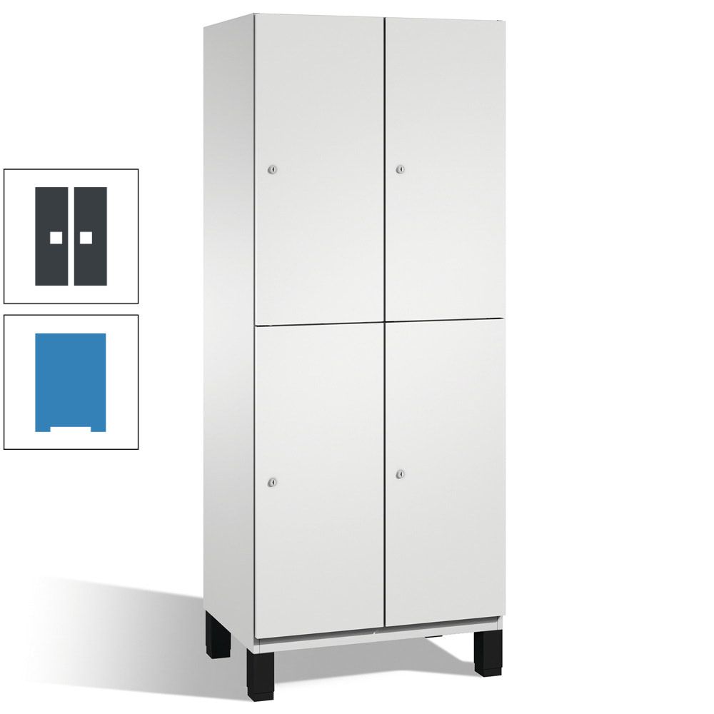 Fächerschrank, Stahlschrank, doppelstöckig, 4 Fächer, Füße, Korpus anthrazitgrau, Tür anthrazitgrau, 1.980 x 600 x 525 mm (HxBxT)