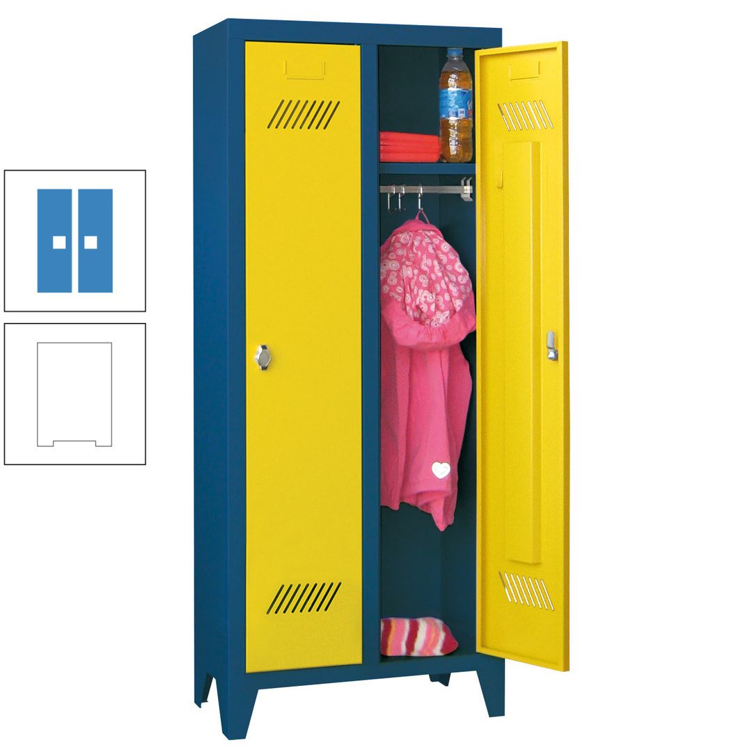 Spindschrank f. Kindergärten - mit Füßen - Höhe 1.300 mm - 2 Abteile a 250 mm - Zylinderschloss - anthrazitgrau