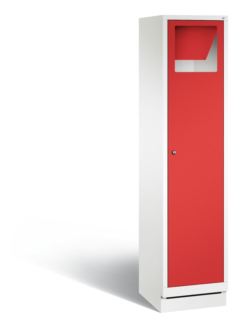 Wäschesammelschrank, Wäscheschrank, Stahlschrank, auf Sockel, Pendelklappe, Korpus Pastellgelb, Tür anthrazitgrau, 1.800 x 420 x 500 mm (HxBxT)