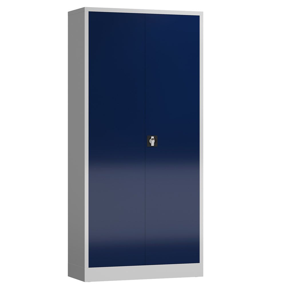 Aktenschrank, Büroschrank, abschließbar, Flügeltüren, 4 Fachböden, 1.945 x 920 x 500 mm (HxBxT), Stahl, Korpus und Türen lichtgrau