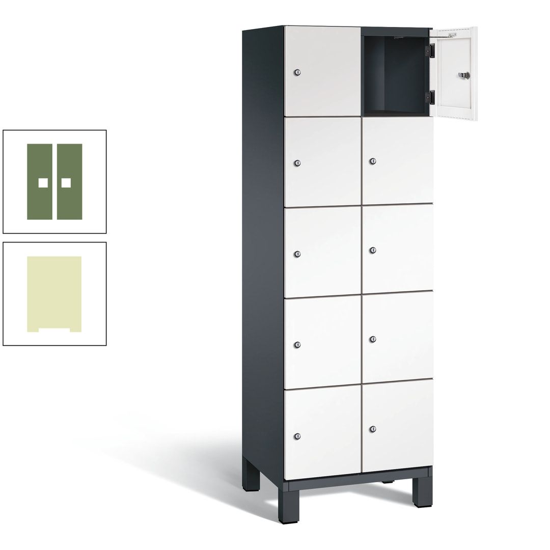 Fächerschrank, Stahlschrank, 10 Fächer, Türöffnungsbegrenzer, Füße, 1.980 x 600 x 525 mm (HxBxT), Korpus anthrazitgrau, Front anthrazitgrau